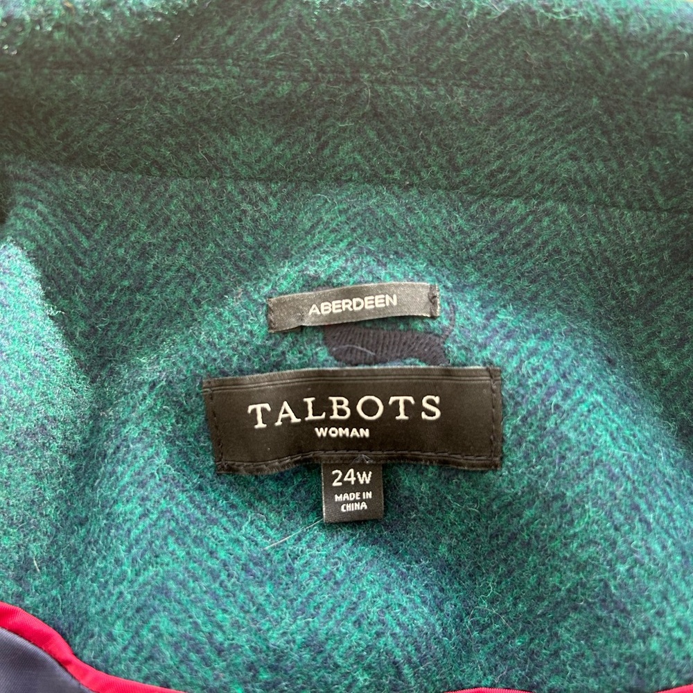 Talbots Aberdeen Dachshund Wool Tweed Green Dog‎ Print Blazer Jacket Preppy 24W - Picture 5 of 9